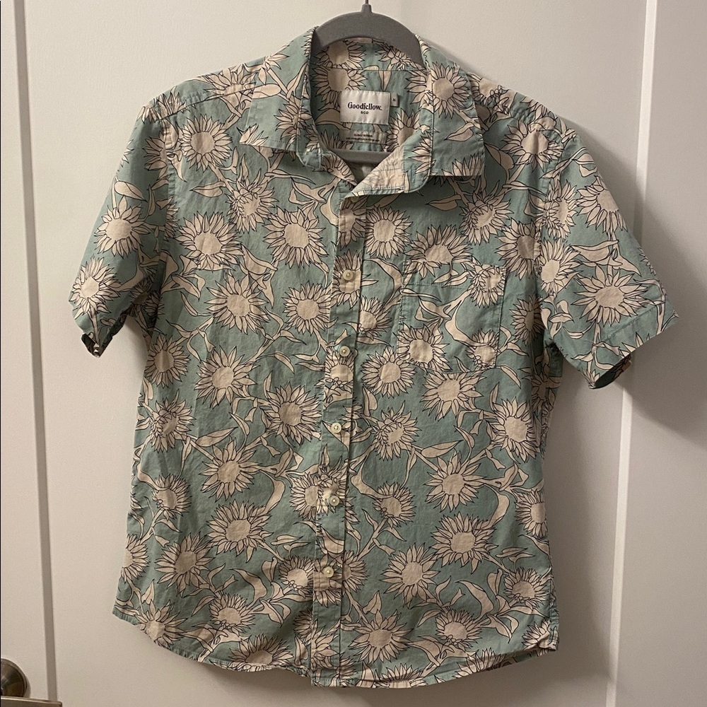 Goodfellow & Co Sunflower Print Shirt in Green and Cream